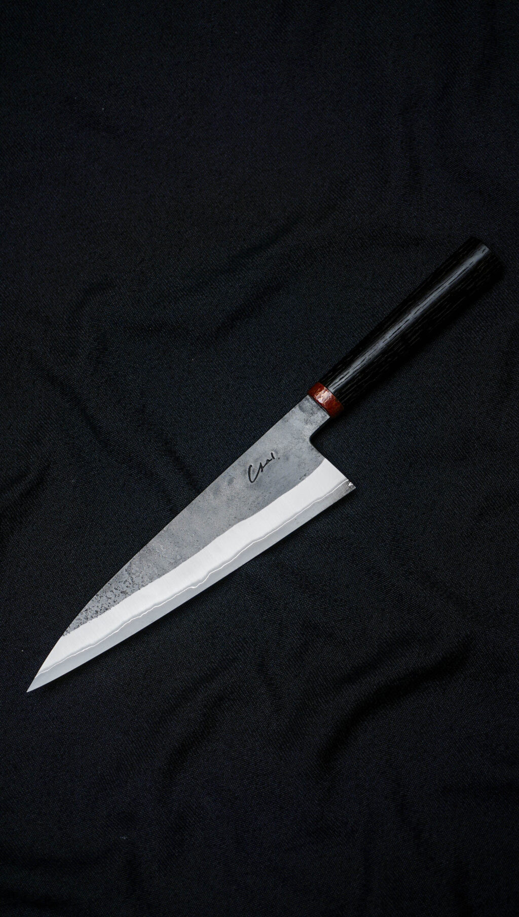 handcraft kitchen knife 2 Gyuto 19,5 cm. Aogami super stainless clad. Bog oak, copper.
