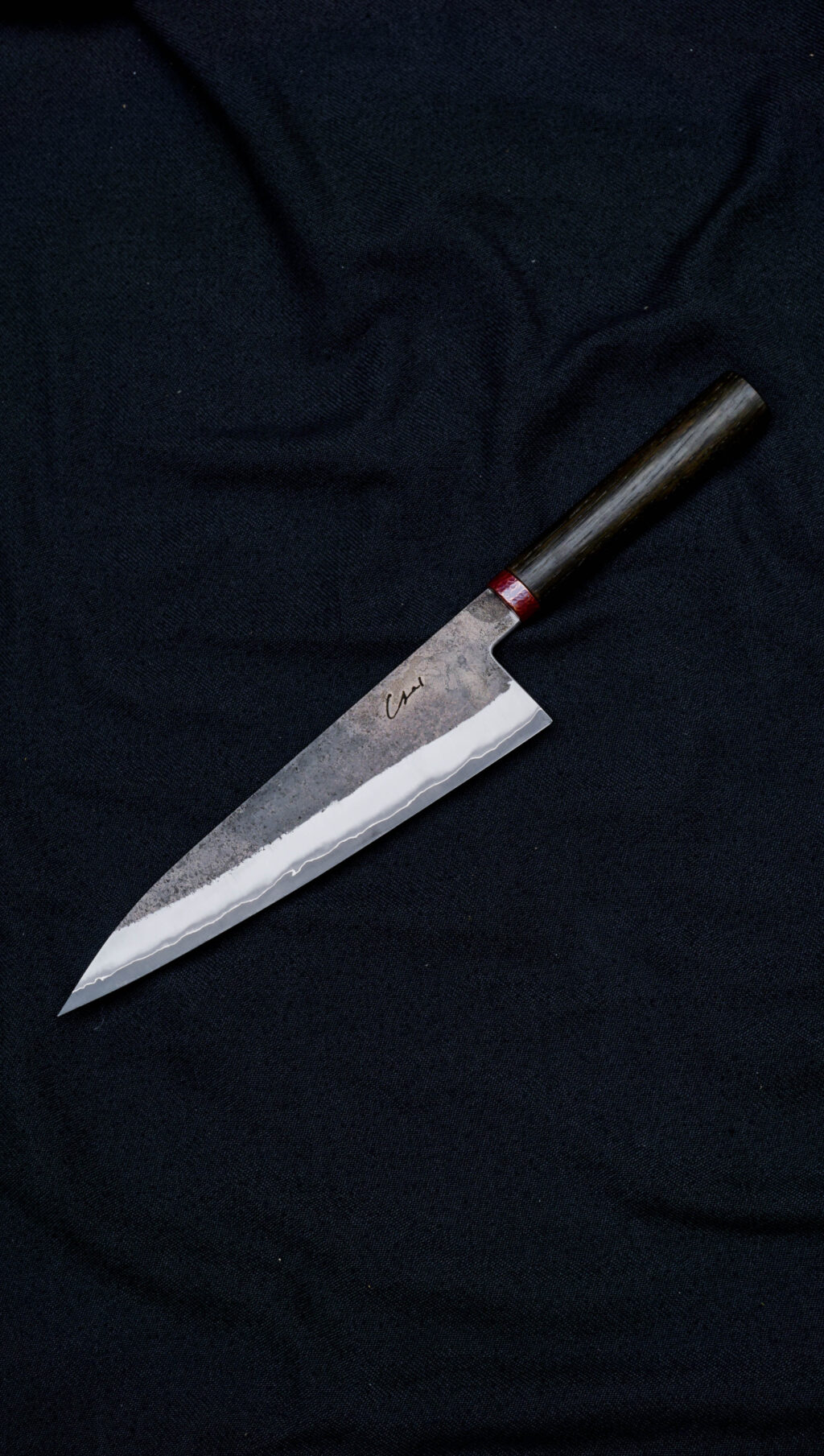 handcraft kitchen knife 2 Gyuto 20 cm. Aogami super stainless clad. Bog oak, copper.