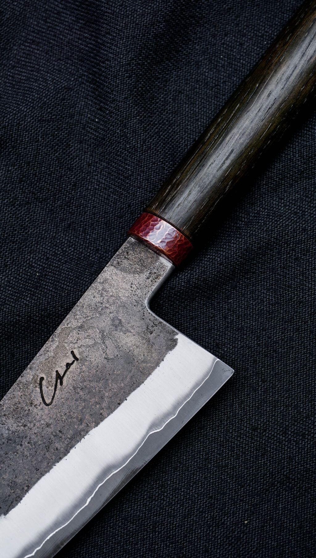 Gyuto 20 cm. Aogami super stainless clad. Bog oak, copper.