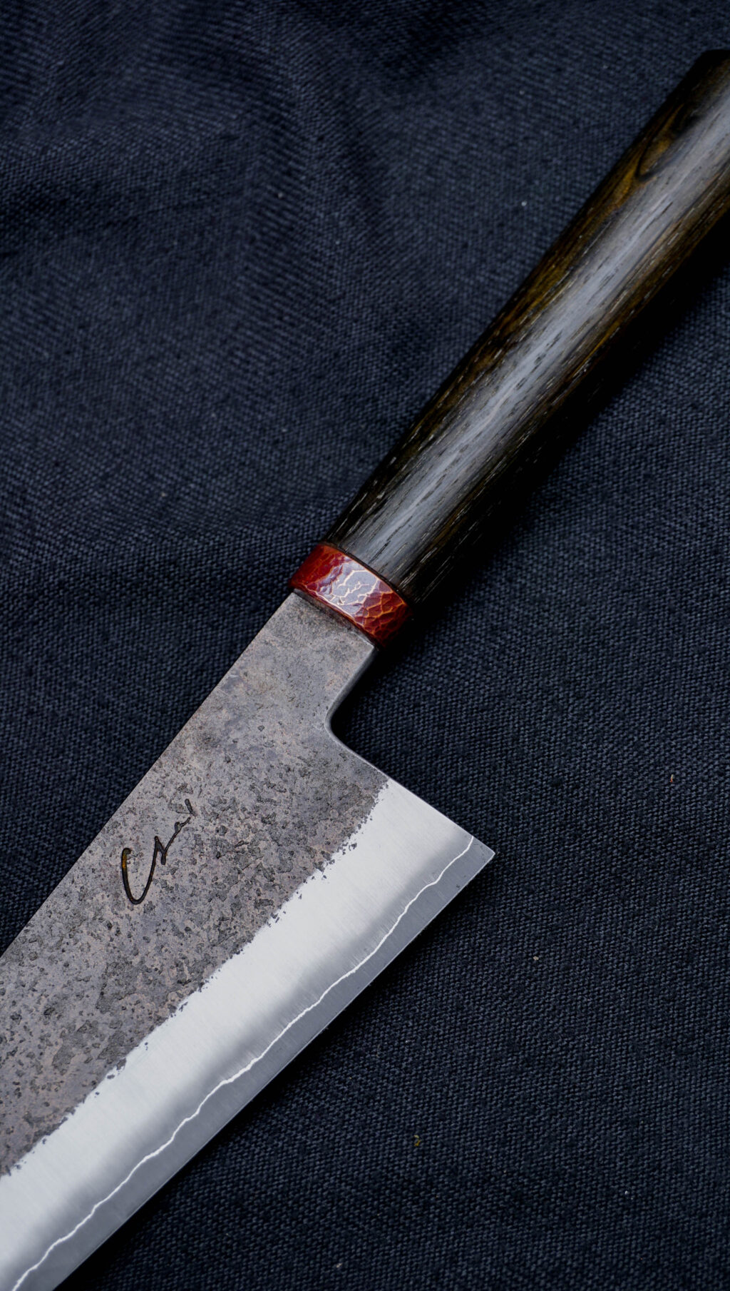 Gyuto 20 cm. Aogami super stainless clad. Bog oak, copper. (2)