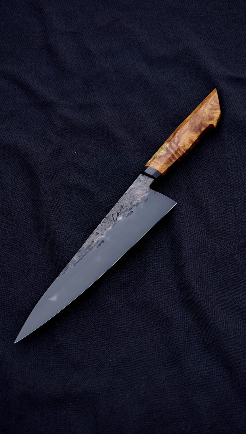 handcraft kitchen knife 2 Chef knife 22 cm. 26c3. Unknown burl, copper.
