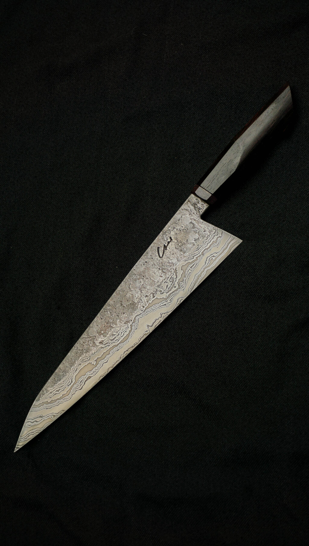 handcraft kitchen knife 2 Damascus chef knife 245 mm. Blackwood.